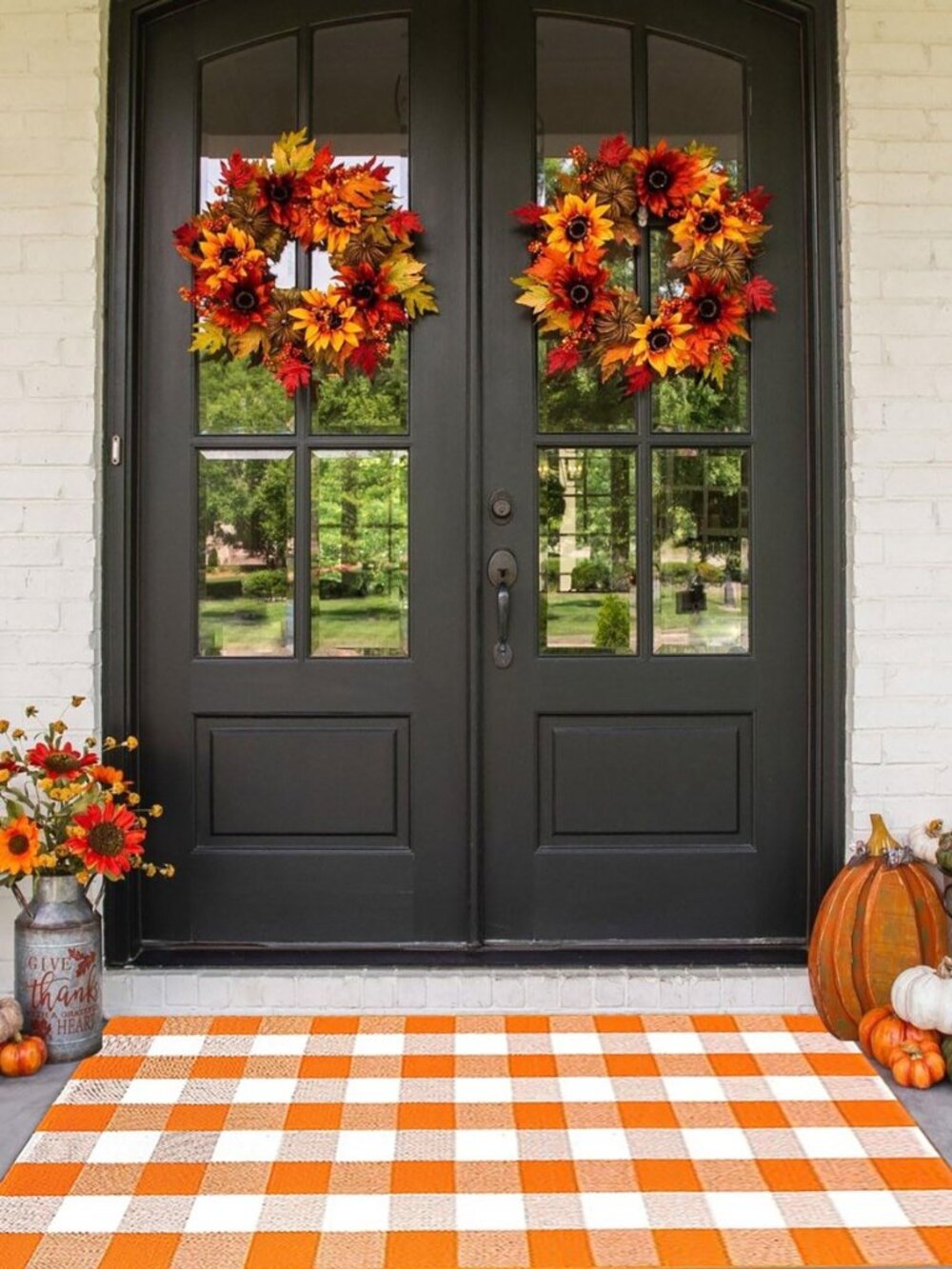 Fall Outdoor Rug Orange Buffalo Plaid Outdoor Rug Cotton Hand-Woven Buffalo